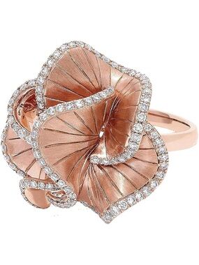 Stunning Rose Gold Floral Statement Ring with Pavé Crystals